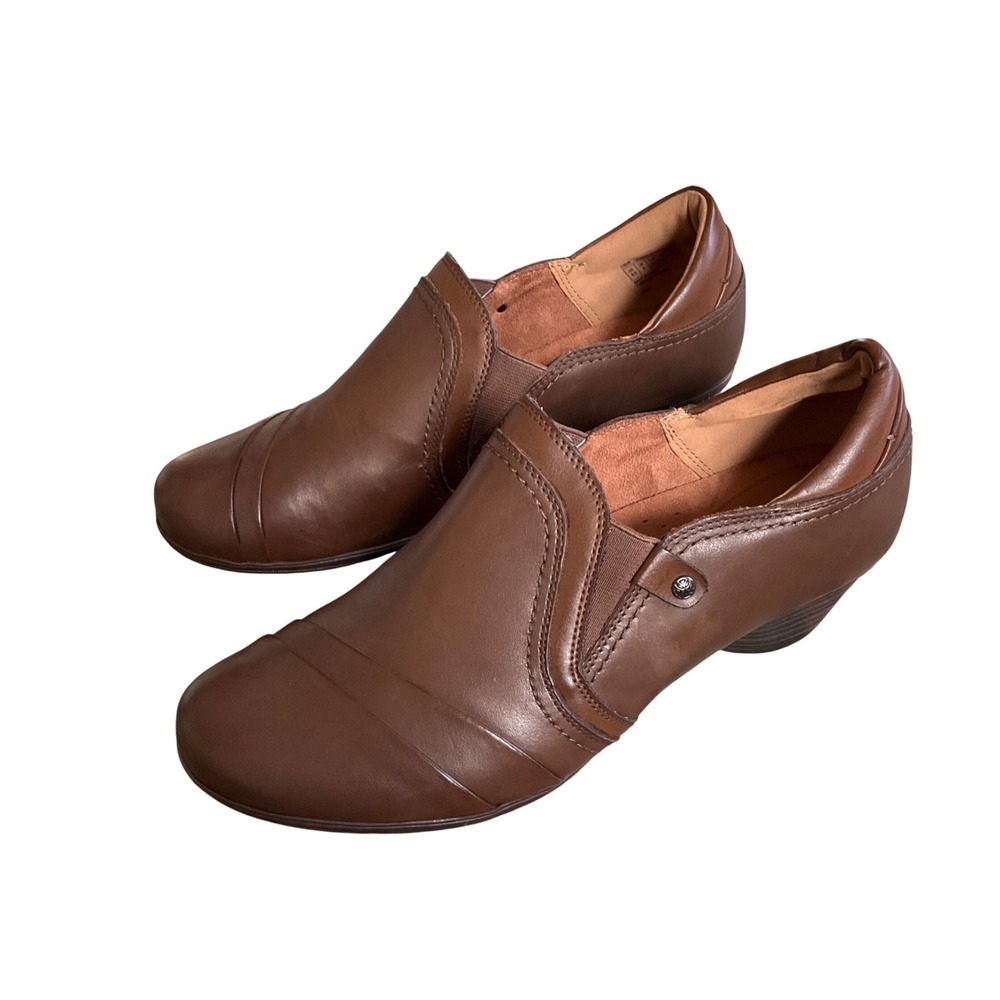 Cobb Hill Slip‎ On Loafer Heels Women 8.5 Brown Leather Pleated Professional